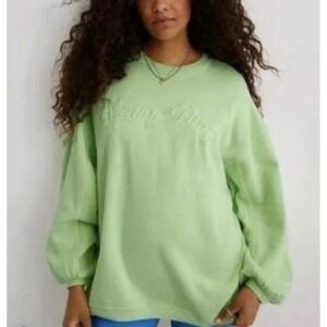 Aerie Spring Fling Crewneck Embroidered Sweatshirt Small Oversized Comfy Cozy